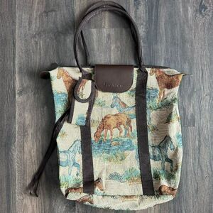 Vintage Horse Tapestry Purse Large Shoulder Tote Bag + Matching Accessory Bag